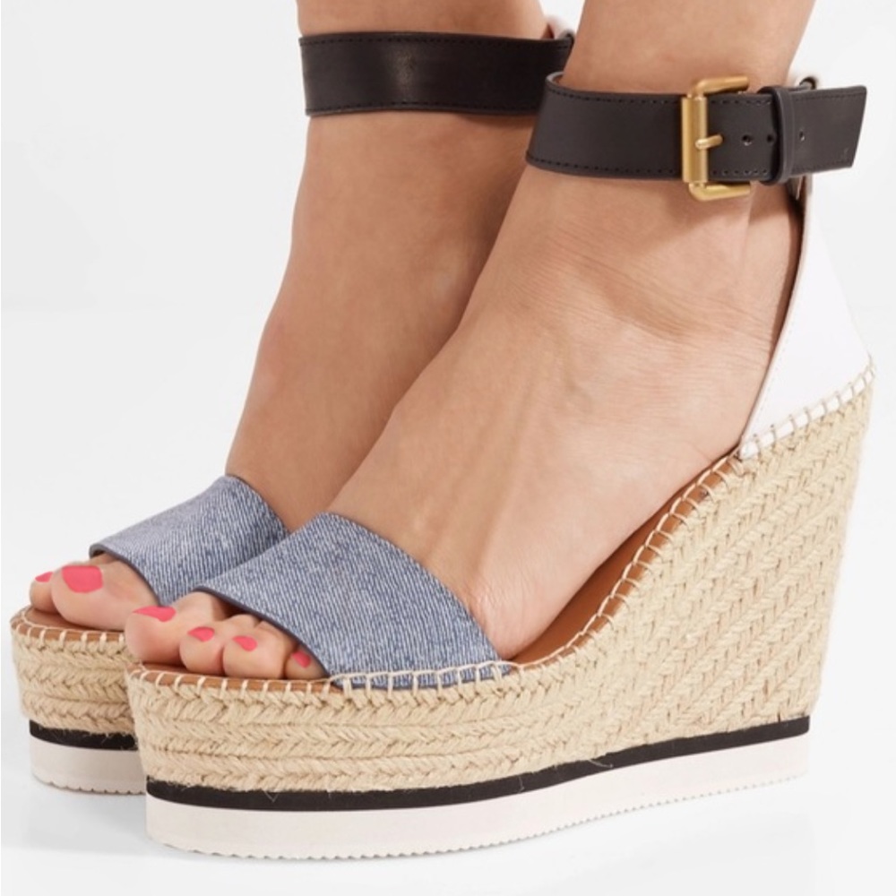 See By Chloe Denim Platform Wedge Espadrille sandals, sz.40.